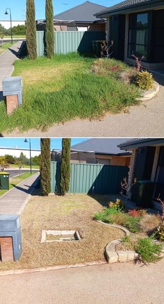Lawn mowing in Craigmore - before & after - Because this grass was a bit overgrown, some fertiliser and some regular mowing will turn this back into a nice green lawn!