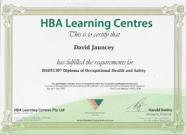 David Jauncey - Certification - Diploma OHS