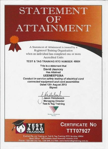 David Jauncey - Certification - Test and Tag 3