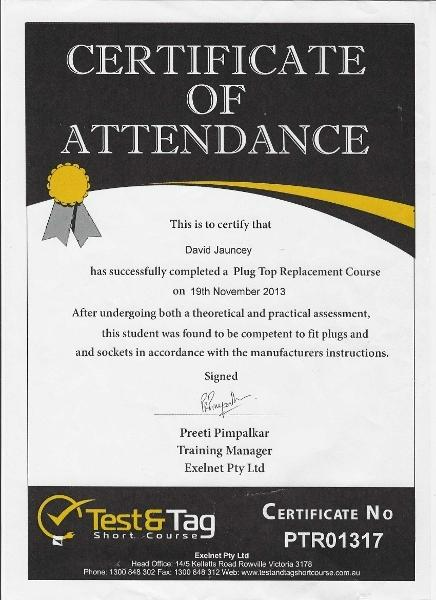 David Jauncey - Certification - Test and Tag