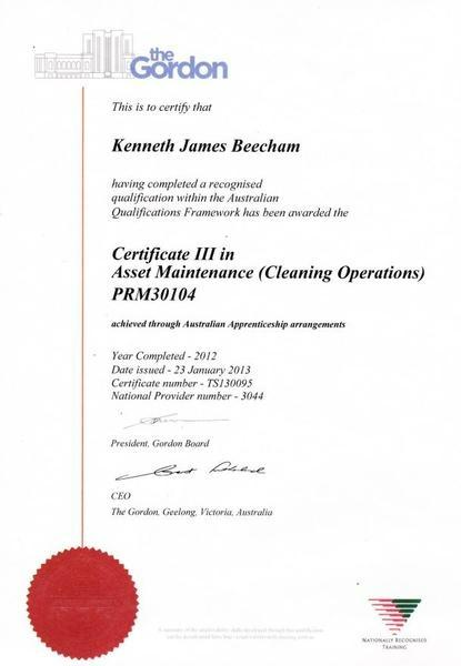 Ken Beecham - Certificate 3 Asset Maintenance (Cleaning Operations) 2012